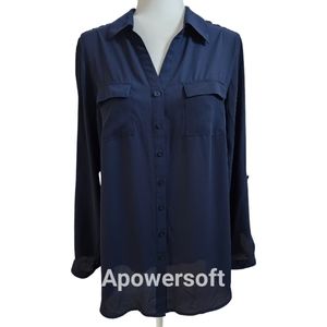 Christopher & Banks Navy Button Down Blouse